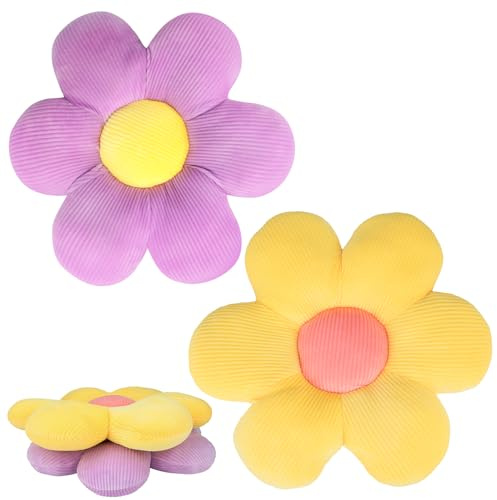 QKURT 2 Almohadas de Flores, Almohada de Piso con diseño de Flores, Cojín con Forma de Margarita, Cojín de pétalo Suave y Esponjoso para el hogar Sofá Coche(Morado)