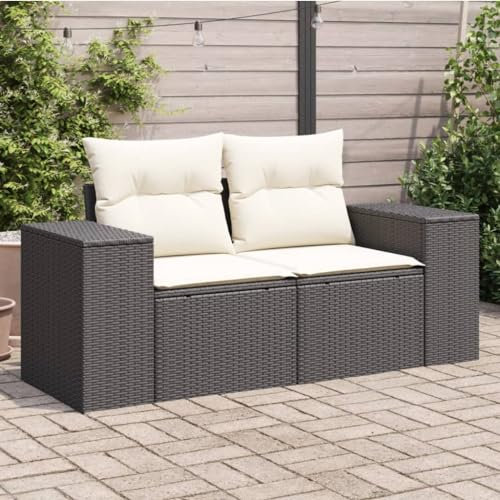 SECOLI Gartensofa 2 sitzer Rattansofa 2sitzer Balkonsofa Lounge Sofa Outdoor Kleines Terrassensofa Balkonmöbel Kleiner balkon-Schwarz-2-Sitzer-4