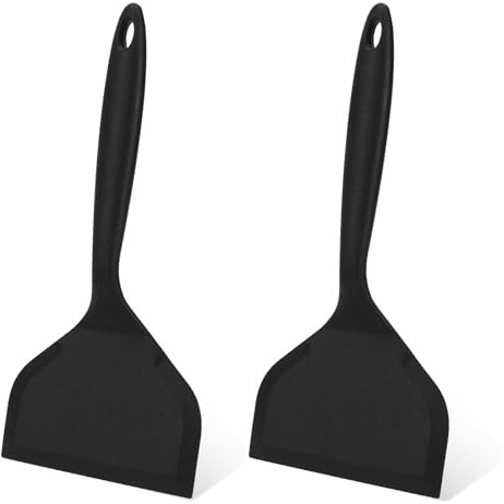 cobee 2 espátulas anchas de silicona, espátula de goma negra resistente al calor, espátula giratoria para panqueques, utensilios de cocina, herramientas de cocina esenciales para cocinar, raspar y