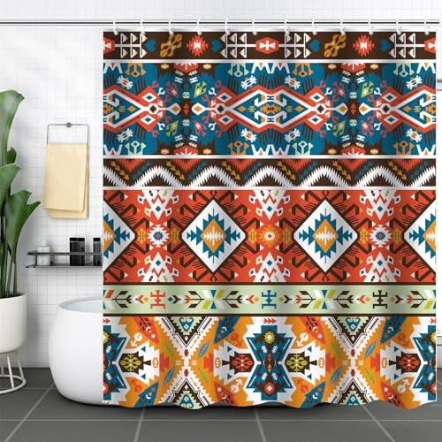 FAIRYGATE Bathroom Curtains Shower Boho Floral Shower Curtain Bohemian Colorful Mandala Flower Ethnic Tribal Vintage Geometric Patchwork Aesthetic Art Waterproof Washable Bath Curtain B8607