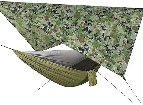 200kg Outdoor Hängematte mit Moskitonetz Leinwand Zelt Wasserdicht Camping Hängematte Garten Hinterhof Backpacking Wandern Survival Trip (290 X 140 cm)