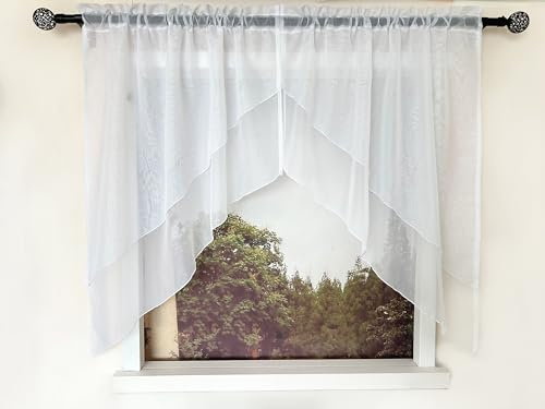 Devola Scheibengardinen 2er Set Doppelschichtige Gardinen Kleinfenster Gardinen Modern Fenstergardinen Kurz Landhaus Küchengardinen Voile HxB 125x120cm*2, Weiß