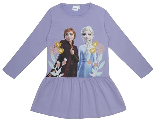 Disney Frozen - Vestito da bambina a maniche lunghe, in cotone, motivo Anna ed ELSA, taglia 3-8 anni, lilla., 6 anni