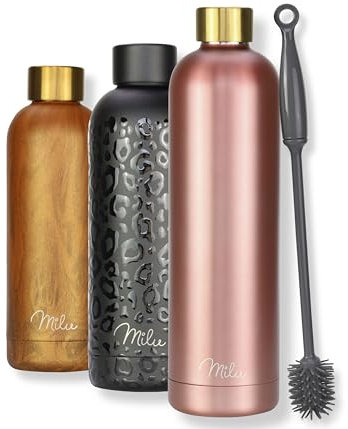 Milu Thermosflasche 1L Isolierte Edelstahl Thermo Trinkflasche Thermoskanne Auslaufsichere Isolierflasche doppelwandig - Kohlensäure geeignet – inkl. Reinigungsbürste (Rose Gold, 1000ml)
