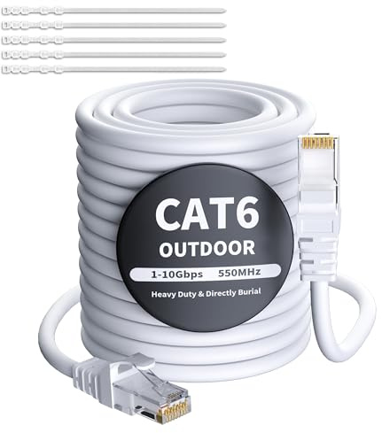 Mygatti Cable Ethernet CAT 6 de 100 metros - blanco,para uso en exteriores,resistente al agua,1.0 Gigabit,UTP, CCA,cable de conexión LAN RJ45 para cámara POE, router, módem, switch + 25 bridas