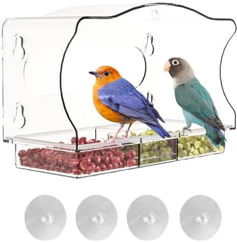 Window Feeder for Birds - Bird Feeder without Punching, Acrylic Bird Feeder for with Strong Suction Cups | Transparent Bird House with Removable Feeding Tray for Dr