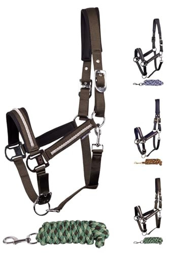 NETPROSHOP Halfterset Valli - Halfter 2-Fach Verstellbar und 2m Führstrick Shetty bis Full, Groesse:Pony, Farbe:Athen