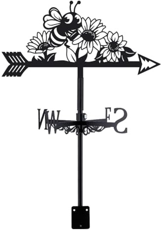 SUPERDANT Bee Weather Vane Flower Weathervanes for Sheds Metal Wind Vanes Black Weather Vanes Wind Direction Indicator for Roof Shed Outside Farmhouse Garden Yard Patio Decorations