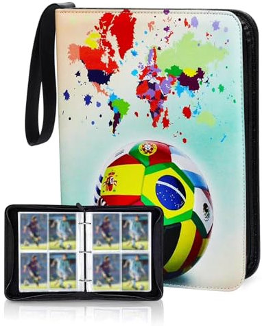 SCBOY Raccoglitore Carte Album Figurine Football Scrapbook Raccoglitore Carte Con Cerniera Con 50 Pagine Di Buste 400 Carte Capacità Di Memorizzare Le Carte Di Trading Cards Carte Da Gioco Da Tavolo