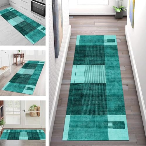 SGLGSTORE Teppich Läufer Lang Flur Küche Teppichläufer rutschfest Waschbar Küchenläufer Teppichmatten Türkis Schmutzfangmatte 40X150CM Meterware Flurteppich Wohnzimmer Schlafzimmer Küchenteppich
