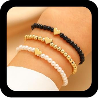 Wendalern 3 Stück Kreuz Armbänder Stapelbar Runde Kugel Perlen Armbänder Mehrlagig Seitlich Kreuz Reize Dehnbar Armband Einstellbar Elastische Handgelenk Band Hand Schmuck Für Frauen