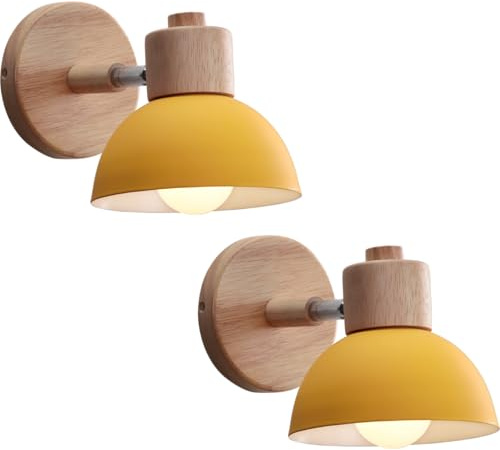 WOTTES Wandlampe Retro Holz E27 Wandbeleuchtung Vintage Innen Wandleuchte Moderne Wandlicht Wandstrahler Industrial Wall Lamp für Wohnzimmer Korridor Treppen Schlafzimmer (2 Stück, Gelb)