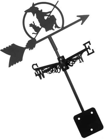 Toyvian Adornos de jardín pequeño Viento al Aire Largo dirección Veleta de Bruja Veleta Decoraciones de Patio de Halloween de jardín de Metal Planchar Black