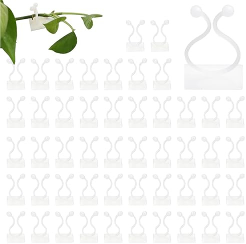 Hsyadazi 50 Stück Pflanzenclips weiß - Selbstklebende Kletterpflanzenhalter für Wände - Unsichtbare Rankhilfen für Weinreben & Zimmerpflanzen