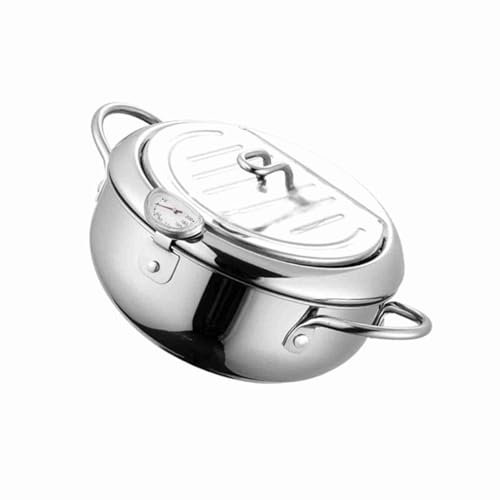 TARSHYRY Freidora Profunda, Bote Japonesa de Freidora Profunda Dos Tamaño de 20 Cm/24 Cm 304 Acero Inoxidable con Tapa con Control de Temperatura y Estante de Drenador de Goteo de Aceite Pot de para