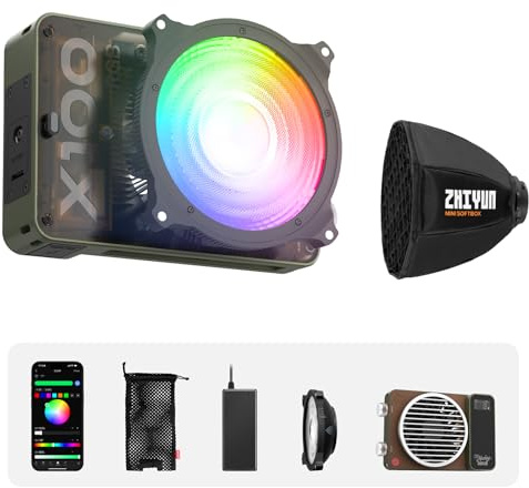 ZHIYUN MOLUS X100 RGB Standard [Official] V2 Upgraded Version 100W Portable Video Light Professional Photography Mini Octagonal Softbox ZY Mount Quick Folding Quick Set Up