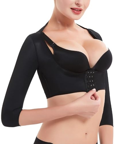 Faja Moldeadora para Cuello y Brazos de Mujer Mangas de Compresión Posquirúrgicas Corrector de Postura y Faja Moldeadora Slimmer Tops(Schwarz,XS)