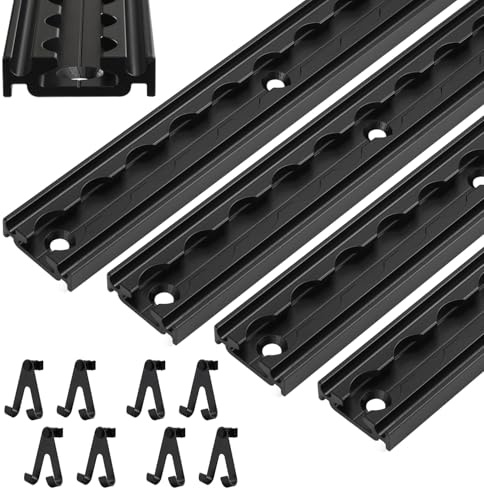 Hebitod Set di 4 binari per airline, in alluminio, con 8 ganci doppii, colore nero, per rimorchi, auto, camion, camper, binari aerei