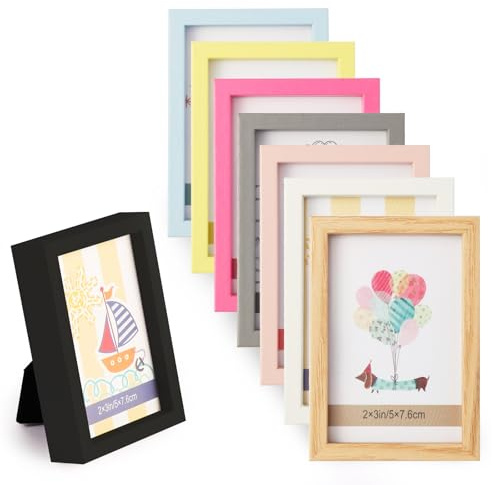 lincoolart Magnetische Mini Bilderrahmen,Polaroid Fotorahmen mit Magnete für Kühlschrank, Kinderzeichnungen Holz Rahmen,Kleine Bunt Set aus 8 Stück (5x7.6 cm / 2x3 Zoll)