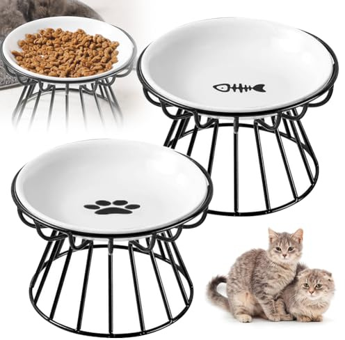 Katzennapf Fressnapf Katze Erhöht Flach - 2 Stück Katzennapf Erhöht Keramik,Napferhöhung Katzen,Erhöhter Futternapf Katze Cat Bowl