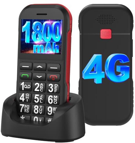 CHAKEYAKE 4G Unlocked Basic Mobile Phone for Seniors, Easy to Use Basic Mobile Phone with Big Button, Large Volume, SOS Button, Charging Dock, 1800mAh Long-Lasting Battery, Speed Dial, Black