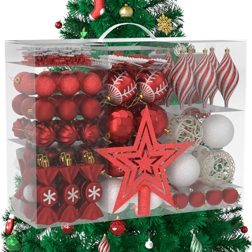 QEENTOE 138PCS Weihnachtsbaumkugeln in Rotwein | Elegantes Christbaumkugel Set Matt/Glänzend/Glitzernd aus Kunststoff