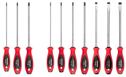 TEKTON DWZ90008 Kreuzschlitz- und Schlitzschraubendreher-Set, 20,3 cm Schaft, 10-teilig (#1 - #3, 4-14 mm)