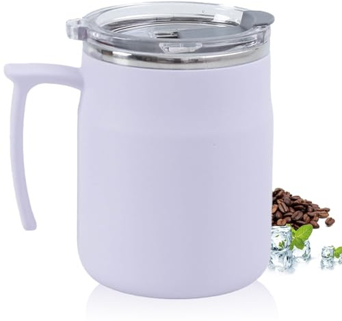 HZXYchen Stainless Steel Travel Mug with Handle – 304 Coffee Cup 500ml with Locking Lid – for Commute, Office & Outdoor – Purple