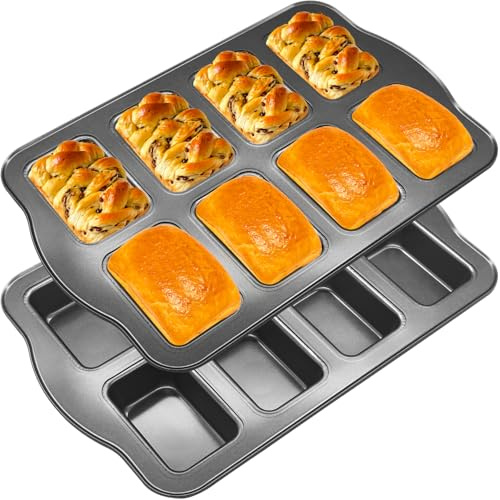 YuleNova 2 Packs Brownie Pan Brownie Tins, 8 Cavity Mini Loaf Pan, Non-Stick Carbon Steel Mini Bread Baking Tin for Brownies, Loaf, Mini Cake