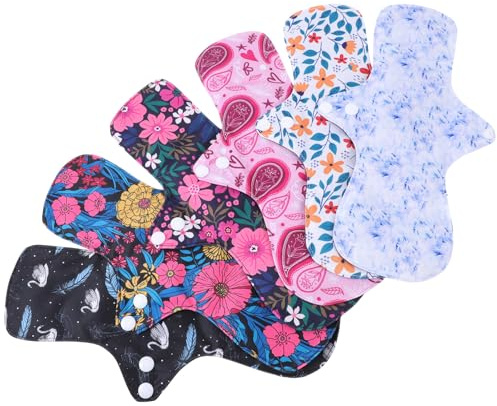Mobestech Compresas Sanitarias Reutilizables de Malla Transpirable, Tamaño Grande 6 Unidades para Mujeres, Alta Absorción y Aptas para Lactancia, Multicolor, Toallas Color Color Aleatorio
