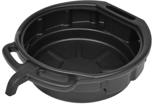 QUAHEAS Vasca di raccolta dell'olio con beccuccio, 16 l, in plastica nera, 57 x 16 cm, resistente ai solventi, con grandi maniglie per il trasporto, ideale per officina, garage, moto, auto, cambio