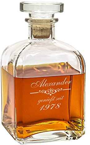 Geschenke 24 Whisky Karaffe mit Gravur I Edel I personalisiert mit Name und Geburtsjahr I gravierte Geschenkidee für Männer zum Geburtstag oder Weihnachten I Vatertagsgeschenk für Whiskyliebhaber