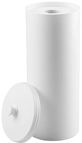 mDesign großer Toilettenpapierbehälter mit Deckel - Toilettenpapieraufbewahrung aus Kunststoff (Durchmesser: 16cm) stehend - Toilettenpapier Box auch für große Rollen - Weiß