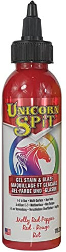 Unicorn SPiT Molly Red Pepper Gel Stain and Glaze, Vibrant Water Based Paint for Wood Finishing, Non Toxic DIY Crafting Art Supply, 118ml