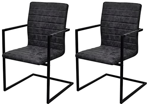 vidaXL 2X Sillas de Comedor de Tipo Voladizas con Reposabrazos Asientos de Salón Cantilever Muebles de Casa Hogar Sillón de Cuero Artificial Negro