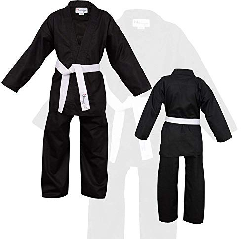NORMAN Negro Infantil Traje de Karate Cinturón Blanco Gratis Niño Traje de Karate - Negro, 150cm