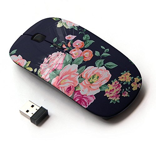 KawaiiMouse [ Optical 2.4G Wireless Mouse ] Rose Black Vignette Rustic Floral Textile