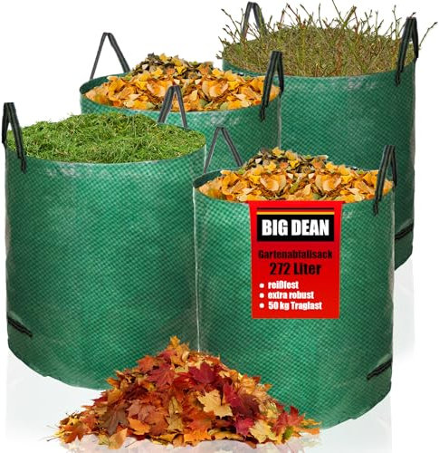 BigDean Gartensack 4X 272l Gartensack Laubsack Gartenabfallsack stabil - Gartensäcke für Gartenabfälle - Laubsäcke Rasenschnitt - Grünschnittsäcke faltbar, groß, robust aus Polypropylen-Gewebe 150GSM