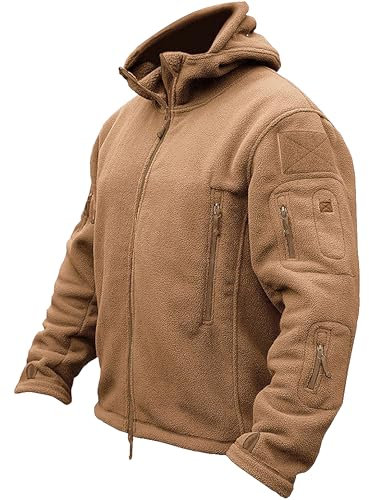 TACVASEN Herren Fleecejacke Military Outdoor Winddichte Jacke mit Kapuze- Gr. M, Sand