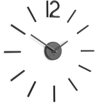 Umbra Blink Modern DIY 3D Wall Clock, Easy to Paste Wall Sticker Numbers, Frameless Large Decorative Wall Clock, Simple Indicators, Minimalist, Black