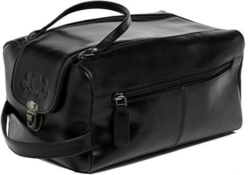 SID & VAIN große Kulturtasche Herren echt Leder - Waschtasche Bristol groß - Kulturbeutel Leder-Waschtasche Herren und Damen schwarz handgefertigt