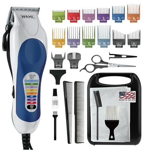 Wahl Clipper USA Color Pro Complete Haircutting Kit with Easy Color Coded Guide Combs - Corded Clipper for Hair Clipping & Grooming Men, Women, & Children - Model 79300-1001M