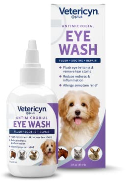 Vetericyn Plus Dog and Cat Eye Wash | Eye Drops for Dogs and Cats to Flush and Soothe Eye Irritations, Dog Tear Stain Cleaner, Safe for All Animals. 3 Ounces