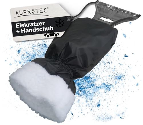 AUPROTEC Eiskratzer mit Handschuh gefüttert/Eiskratzer Auto mit Handschuh/Schneekratzer Auto/Scheibenkratzer Winter/Eisschaber Auto/Eiskratzer Auto Handschuh - Schwarz