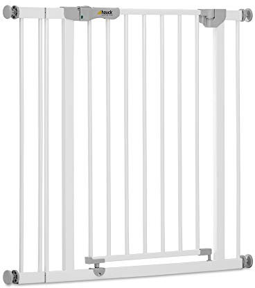 Hauck Türschutzgitter / Treppenschutzgitter für Kinder Autoclose N Stop Safety Gate inkl. 9 cm Verlängerung / selbstschließend / ohne Bohren / 84 - 89 cm breit / erweiterbar / Metall Gitter / weiß