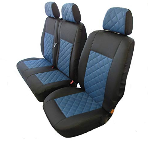 Texmar Peugeot Boxer, Citroen Jumper/Relay, FIAT Ducato 2006–2018 LHD schwarz-blau ECO-Leder-Sitzbezüge 2+1 (1 Einzelbett, 1 Doppelbett)