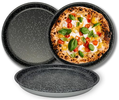 NAMAI - Set 3 Teglie Per Pizza, 32CM Diametro, Alluminio Antiaderente, Adatte In Lavastoviglie, Effetto Pietra, Teglia Forno, Made In Italy (SET TEGLIE PIZZA, SET 3 TEGLIE)