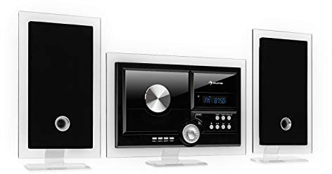AUNA Stereo Sonic - Impianto Stereo DAB+, Montaggio a Parete, Sintonizzatore Radio DAB+ / FM, Lettore CD, Porta USB per MP3, Bluetooth, Ingresso AUX, Display LCD, Autospegnimento, Nero