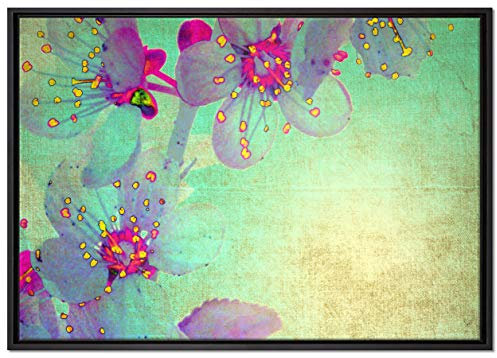 Pixxprint Durchsichtige Lila Blätter Leinwandbild 100x70 cm im Bilderahmen, Wandbild, Schattenfugenrahmen, Kein Poster