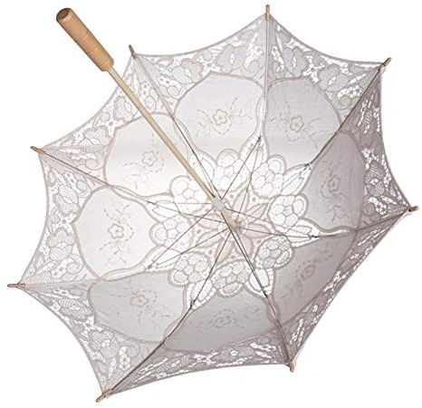 Spetsparaply, spetsbroderade parasollparaplyer, vintage bröllop brudparaplyer, dekorativt spets handhållet paraply för brudtärna brudal (L-mjölk vit)
